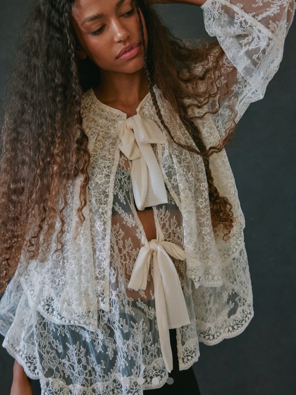 Free People Ivory Lace Off-Shoulder Peasant Blouse - Picture 3 of 6